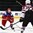 GRAND FORKS, NORTH DAKOTA - APRIL 18: Russia's Yaroslav Alexeyev #12 skates with the puck while Latvia's Roberts Kalkis #27 defends during preliminary round action at the 2016 IIHF Ice Hockey U18 World Championship. (Photo by Matt Zambonin/HHOF-IIHF Images)

